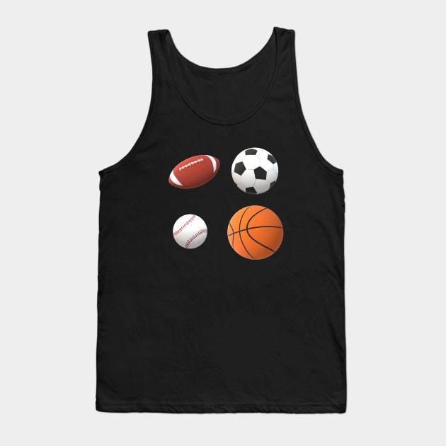 Team Sports Basketball, Football, Baseball and Soccer Ball for Sports Lovers, Fans and Players Tank Top by Art By LM Designs 